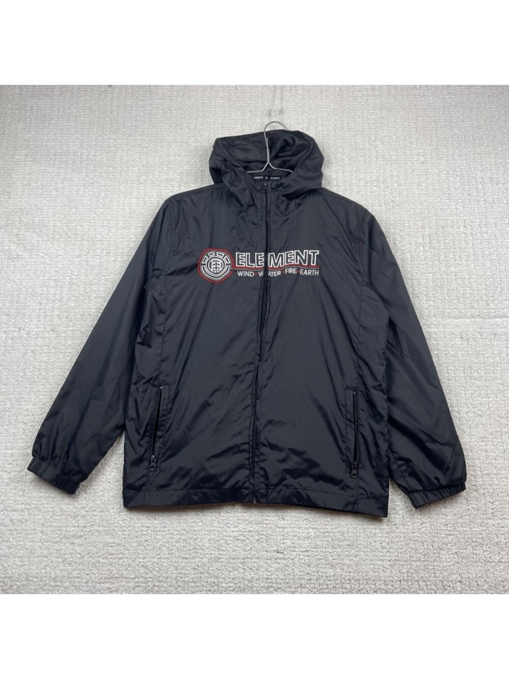 Y2K Element Black Zip Up Hooded Windbreaker Jacket Men Sz M* Skater Grunge Goth